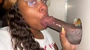 Ebony bbw sucks big black cock at gloryhole, juicy blowjob?