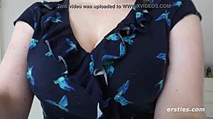 Busty amateur Sarah masturbates naked after exercise, reaching orgasm