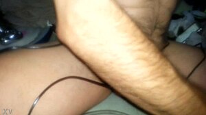 Shaved girl masturbates with dildo on date