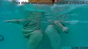 Busty BBW Lexxxi Luxe splashes with friend underwater