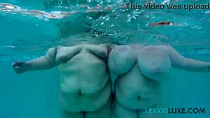 Busty BBW Lexxxi Luxe splashes with friend underwater