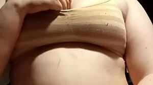 Tiny teen in lingerie teases with big tits in homemade pov