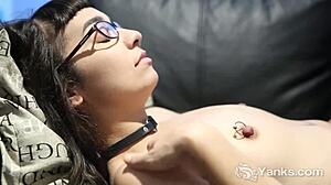 I yanks Allegra Sphynx fingers her very wet pussy with piercings and hairy bits