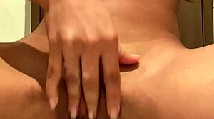 I watched a pretty girl having fun in the bathroom