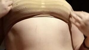 Tiny teen in lingerie teases with big tits in homemade pov