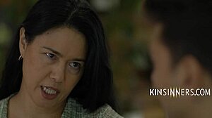 in the cinema, stepmom tells junior he's a natural at fucking her big ass