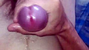 he jerks off with drooling head in hot convulsive session