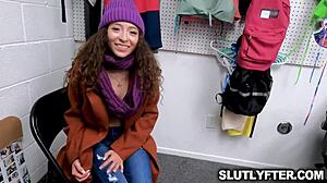 Shoplifter amber summer stripped and searched by officer rusty nails in office