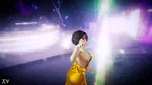 This beautiful woman is shaking her hips in an energetic dance performance