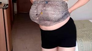 old milf mariaold bounces huge tits and plays with shaved pussy in homemade scene