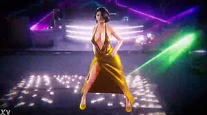 This beautiful woman is shaking her hips in an energetic dance performance