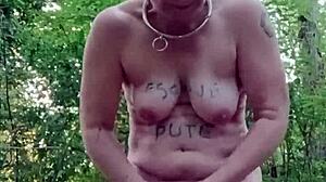 Bound Slave Flashes in Forest Humiliation