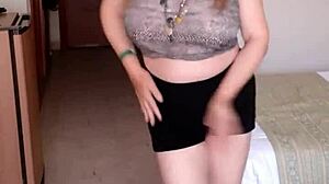 old milf mariaold bounces huge tits and plays with shaved pussy in homemade scene