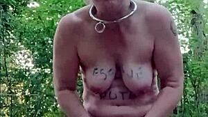 Bound Slave Flashes in Forest Humiliation