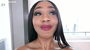 Ebony Nina Splash Gives No-Hands Blowjob To Huge Cock, Swallowing Cum