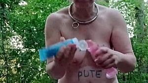 Bound Slave Flashes in Forest Humiliation