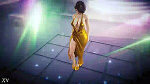 This beautiful woman is shaking her hips in an energetic dance performance