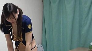 Natural Tits Japanese Girl Feels Exposed Changing From See-Through Lingerie To Flight Attendant Uniform