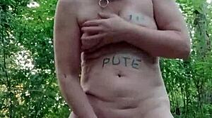 Bound Slave Flashes in Forest Humiliation