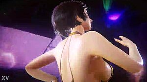 This beautiful woman is shaking her hips in an energetic dance performance