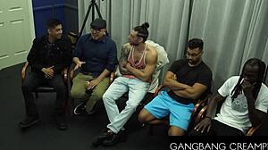 Hot inked brunette lucia rossi gets banged in doggystyle, blowjob, and creampied in gangbang