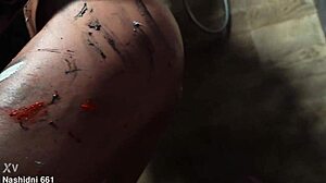 Busty beauty Eva Gold covered in body paint dances erotically.