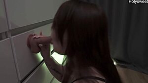 gently sucking on dildo sexy lips