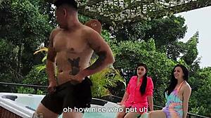 Two milfs fuck stripper with big tits