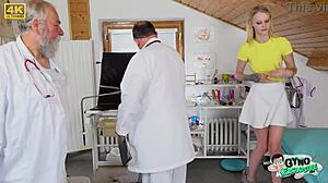 Young Blonde Ariela Donovan's Pussy Gets Thorough Exam By Two Old Gynecologists In Hospital Setting