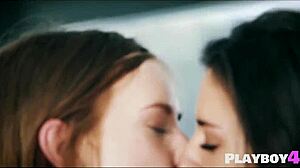 In the kitchen, two hot milfs—one brunette, one blonde—are kissing passionately while fingering each other's wet pussies. So tempting!