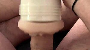 i play with my new fleshlight while watching porn and jerk off my big dick