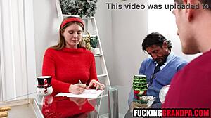 teen step granddaughter meets santa step grandpa in christmas family video