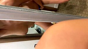 Mirror quickie with ex girlfriend's giant pussy getting creampie in doggystyle