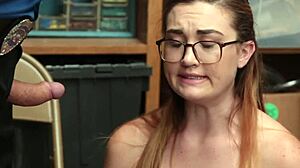 in the office, loss prevention spots teen stealing and fucks her hard.