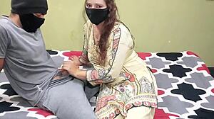 Pretty Asian Indian milf with natural big tits gets fucked hard by her horny boyfriend in a dorm room, with clear Hindi audio.