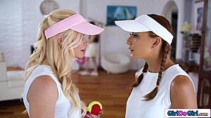 The best friends both wanted the petite milf instructor so they ended up in a hairy lesbian threesome with face sitting, fingering, kissing, and scissoring for orgasm.