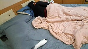 The horny student asks stepmother for help in amateur couple roleplay with kissing and handjob