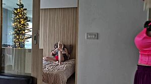 please fill me with your cum, daddy, says the blonde in christmas costume