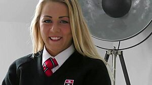 Louboutin-wearing cutie Christen gets pounded in her uniform with blowjob and cowgirl.