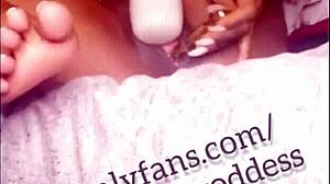 Oh wow, watch this sexy ebony thot squirt and cream with dildo and feet toys!