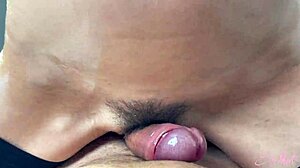 pretty young oily babe with big pussy jerking huge cock, cum on tits close up pov?