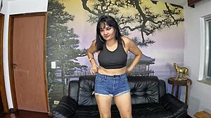 In her debut at the mansion, Leticia Cortes experiences her first time filming with backstage Brazilian action and wet pussy play.