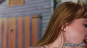 Horny bombshell receives cum load on face