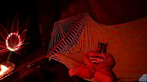 Chubby BBW Fingers Wet Pussy in Tent Hammock