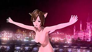 meiko in full nude cat costume, goddess-like with big tits and ass