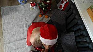 Laura GETS HORNY in Christmas PANTYHOSE and GIVES BLOWJOB!