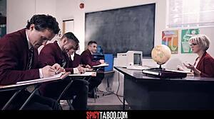 I am a mature teacher in a group class with students.