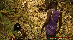 Outdoor amateur mummy fucked in the bush by black stud.