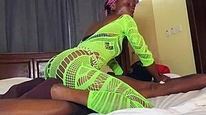 Petite babe rides big black cock hard in cowgirl position