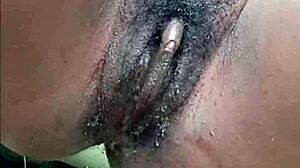 public piss from horny ebony with wet hairy pussy outdoors 😈💦